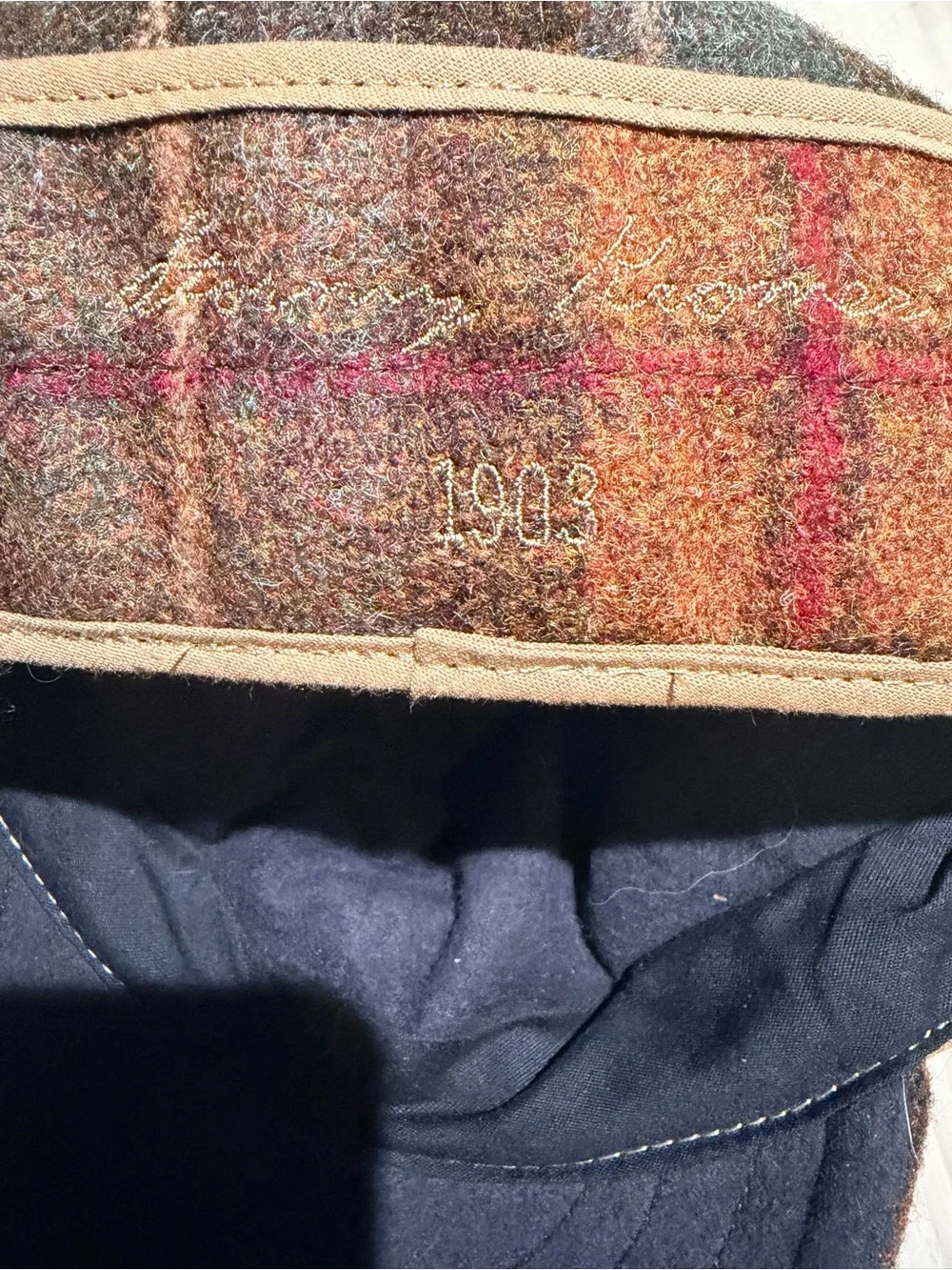 Stormy Kromer Partridge Plaid Wool Hat Brown Orange Tan Size 7 or 7 3/8